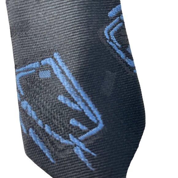 90 s Mens Dress Slim Necktie Fluid Abstract Pattern Black Blue 58 in u - Picture 2 of 5